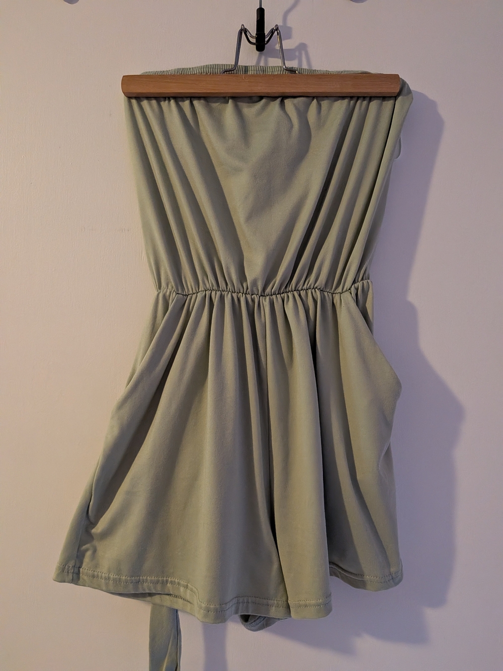 Light Sage Green Women's Elastic-Waist Shorts Romper With Pockets